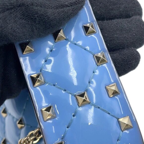 Valentino Garavani Rock Studded Spike Bag Size Small Patent Leather Blue - Picture 12 of 16